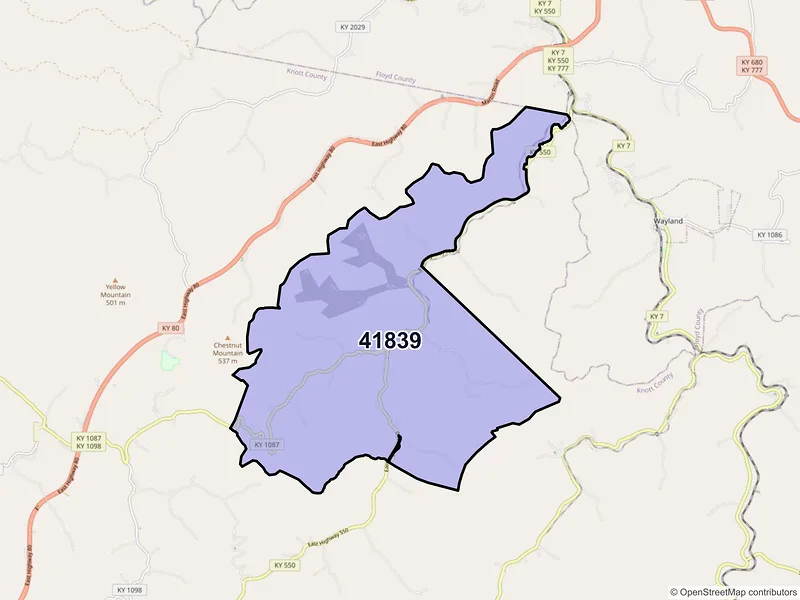Map of ZIP Code 41839 — Mousie, KY