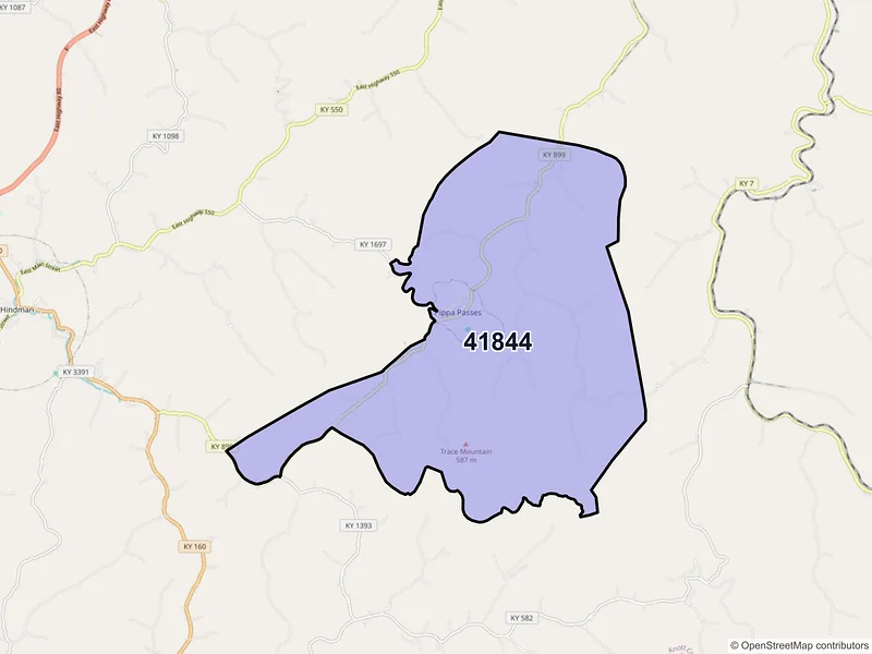 Map of ZIP Code 41844 — Pippa Passes, KY
