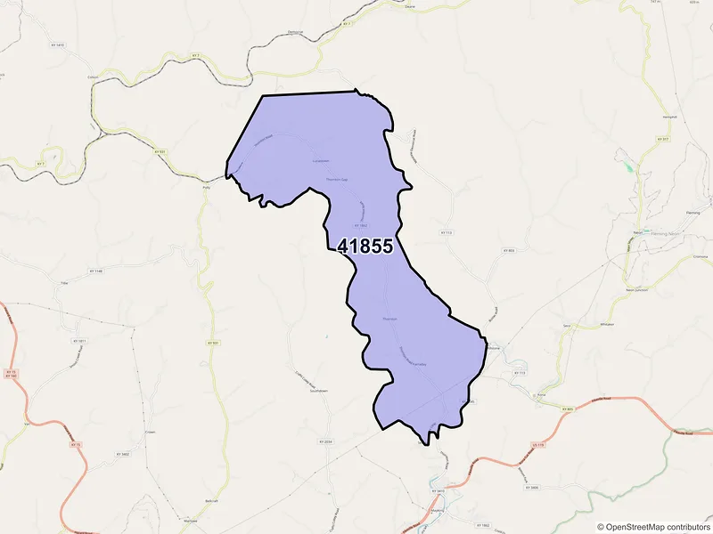 Map of ZIP Code 41855 — Thornton, KY