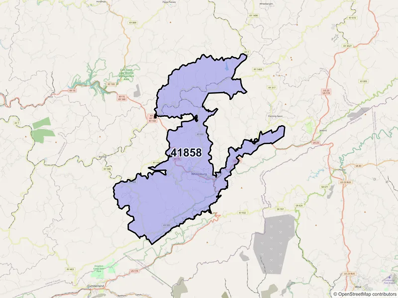 Map of Whitesburg, Kentucky and ZIP codes