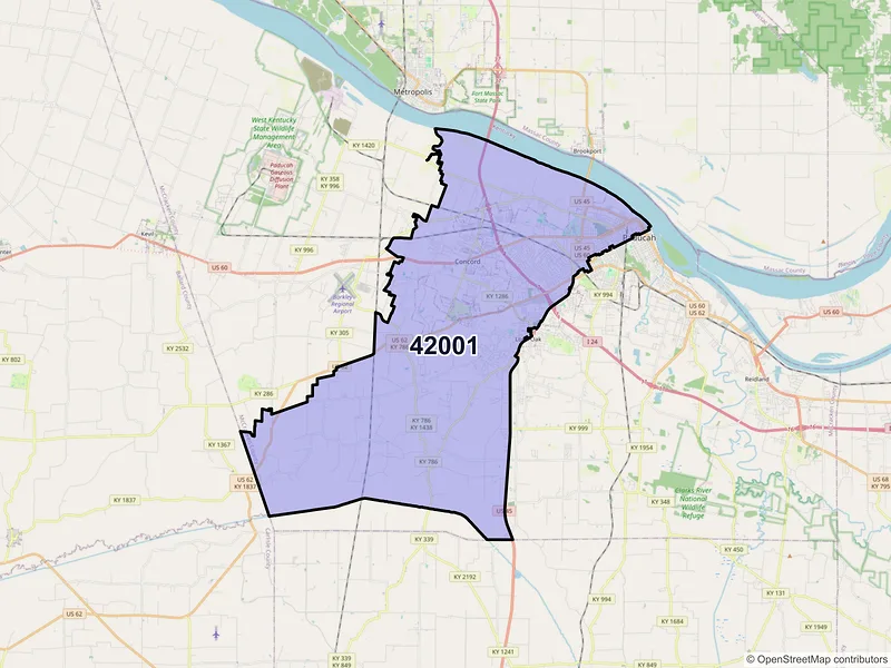 Map of ZIP Code 42001 — Paducah, KY