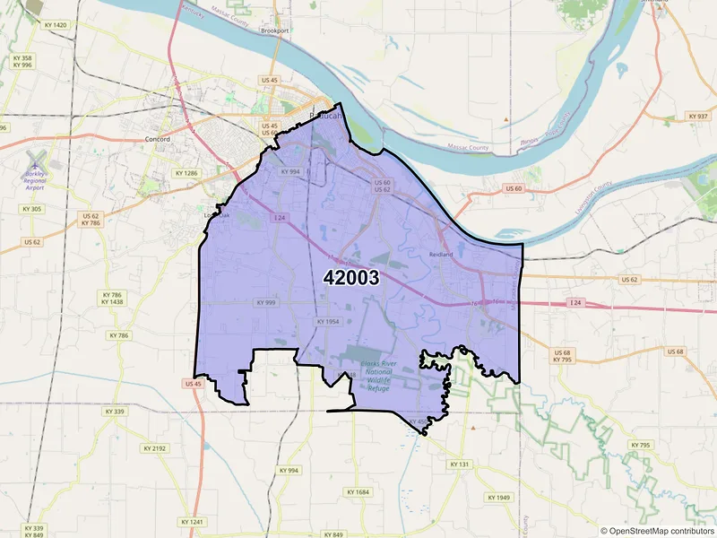 Map of ZIP Code 42003 — Paducah, KY