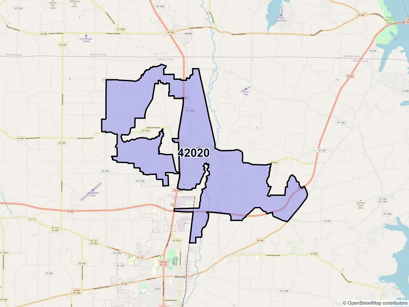 Map of ZIP Code 42020 — Almo, KY
