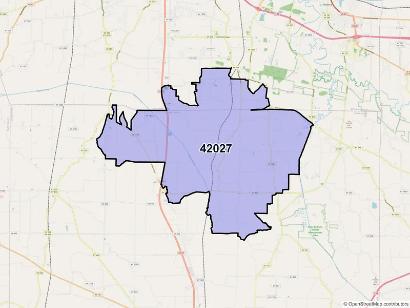 Map of ZIP Code 42027 — Boaz, KY