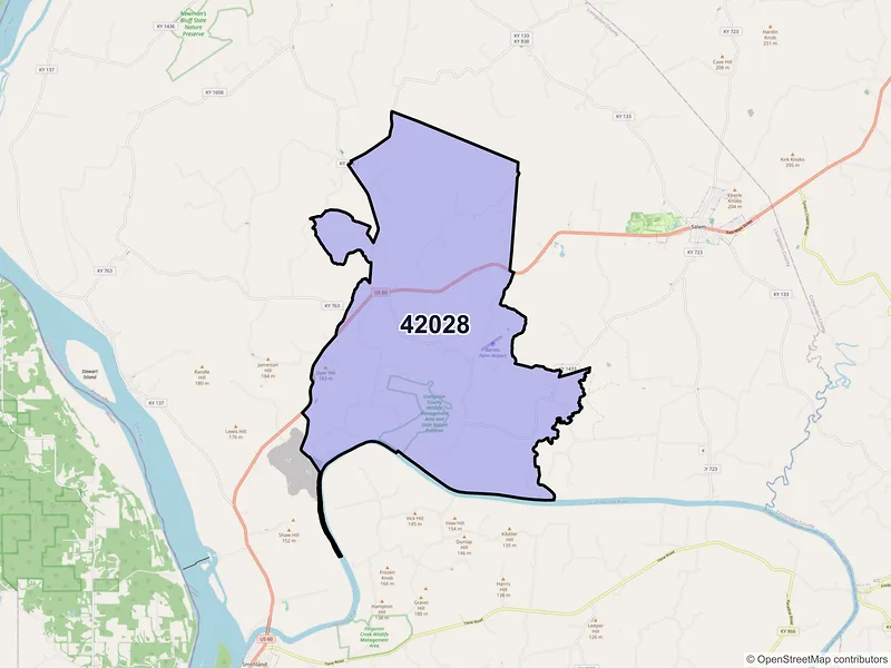 Map of ZIP Code 42028 — Burna, KY