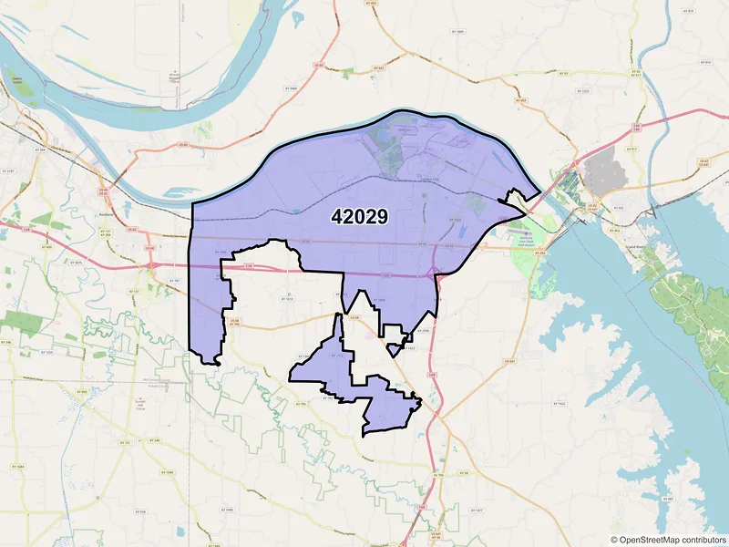 Map of Calvert City, Kentucky and ZIP codes