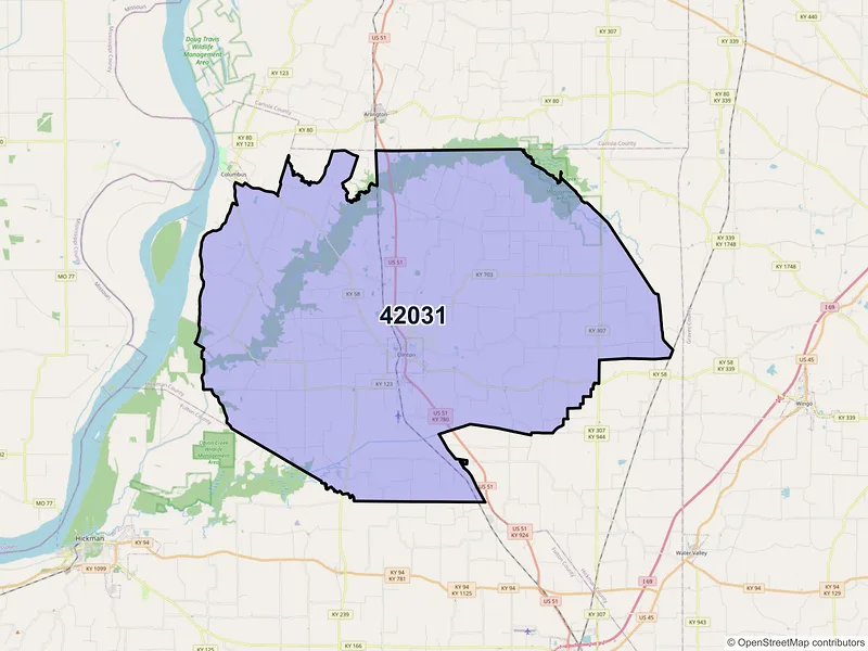 Map of ZIP Code 42031 — Clinton, KY