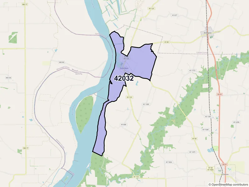 Map of ZIP Code 42032 — Columbus, KY
