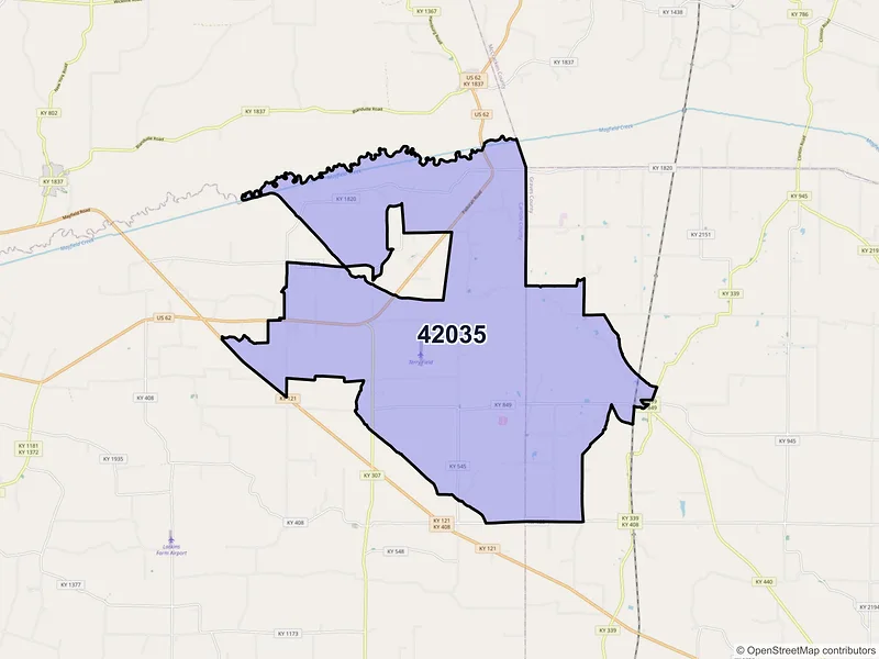Map of ZIP Code 42035 — Cunningham, KY