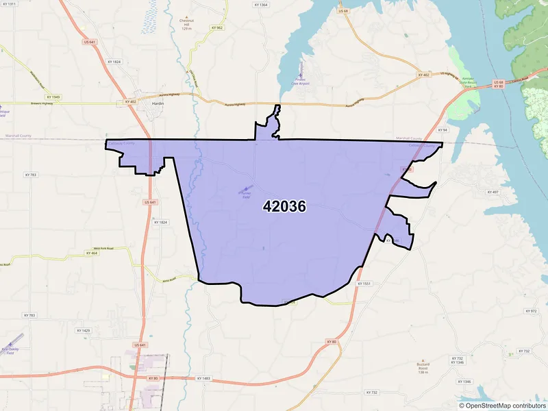 Map of ZIP Code 42036 — Dexter, KY