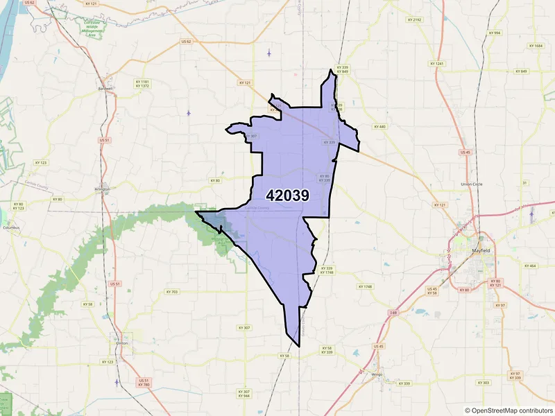 Map of ZIP Code 42039 — Fancy Farm, KY