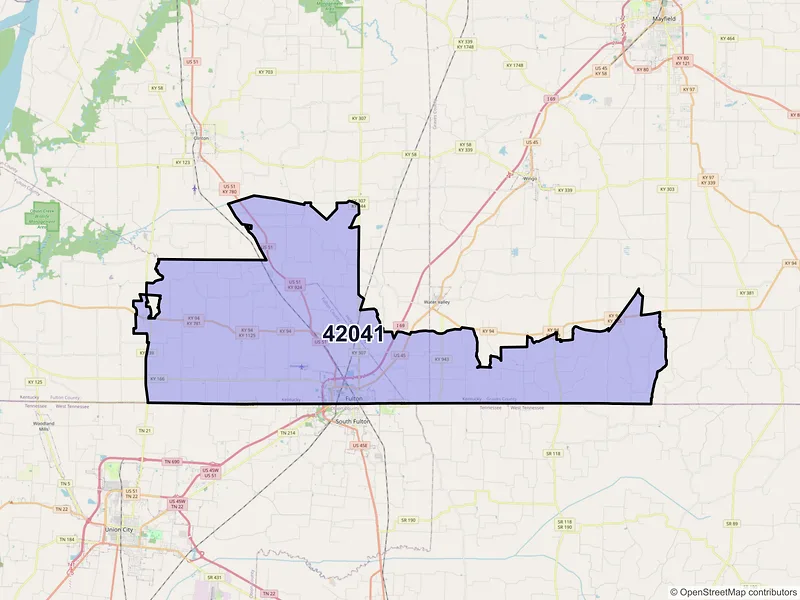 Map of ZIP Code 42041 — Fulton, KY