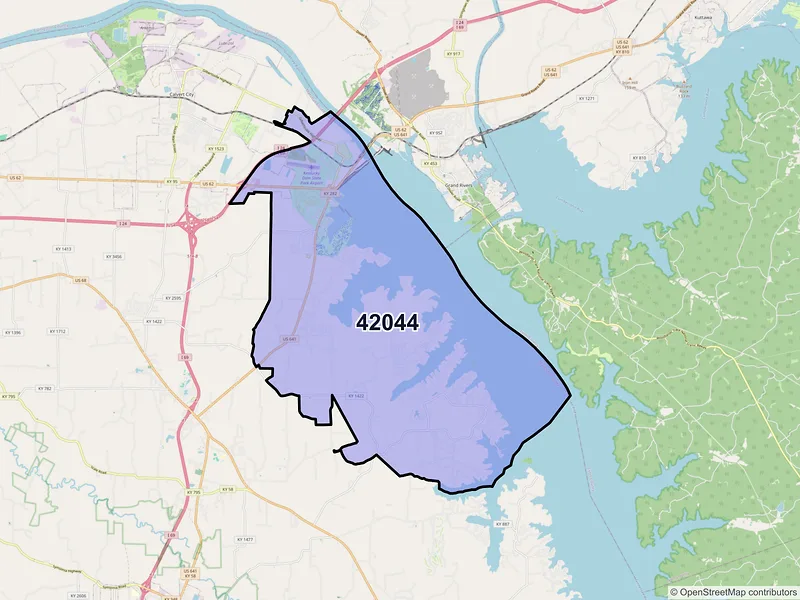 Map of ZIP Code 42044 — Gilbertsville, KY