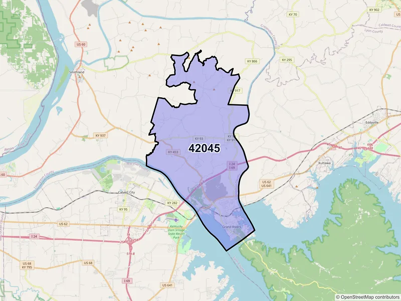 Map of ZIP Code 42045 — Grand Rivers, KY