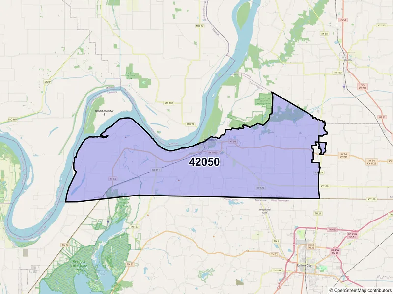 Map of ZIP Code 42050 — Hickman, KY