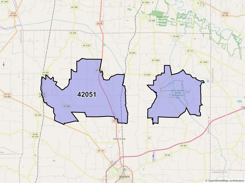 Map of ZIP Code 42051 — Hickory, KY