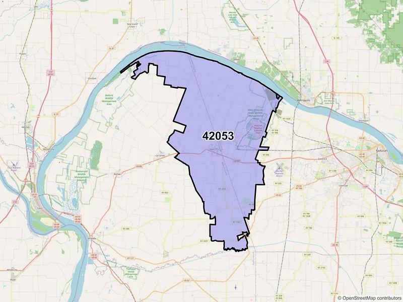 Map of ZIP Code 42053 — Kevil, KY