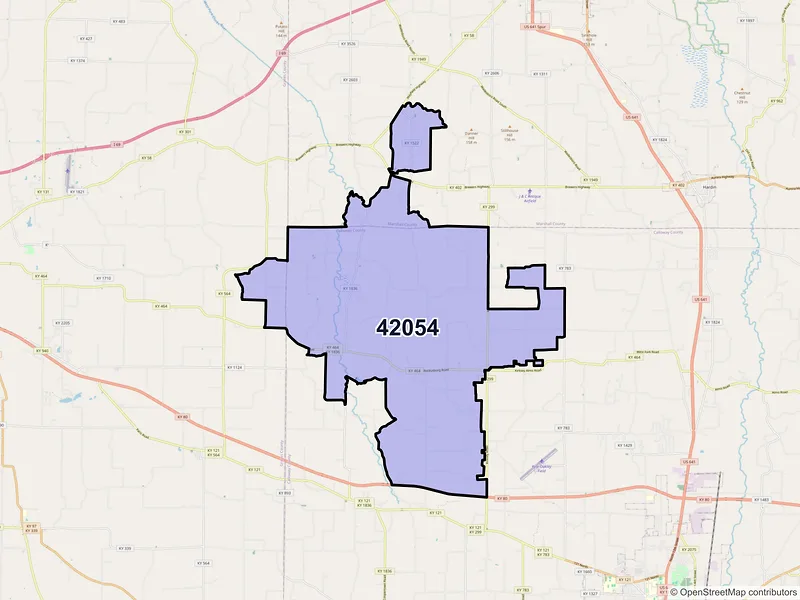 Map of ZIP Code 42054 — Kirksey, KY