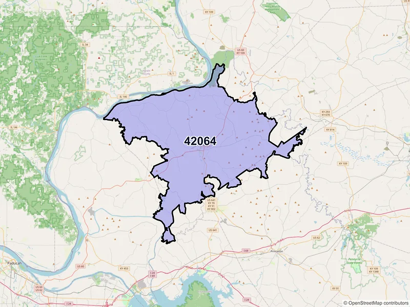 Map of ZIP Code 42064 — Marion, KY