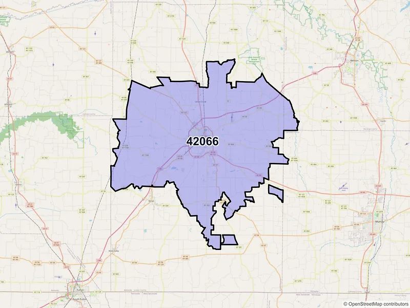 Map of ZIP Code 42066 — Mayfield, KY