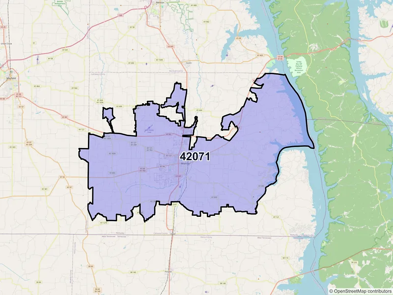 Map of ZIP Code 42071 — Murray, KY