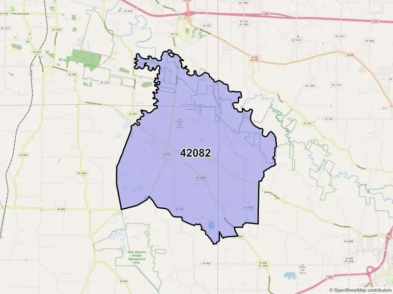Map of ZIP Code 42082 — Symsonia, KY