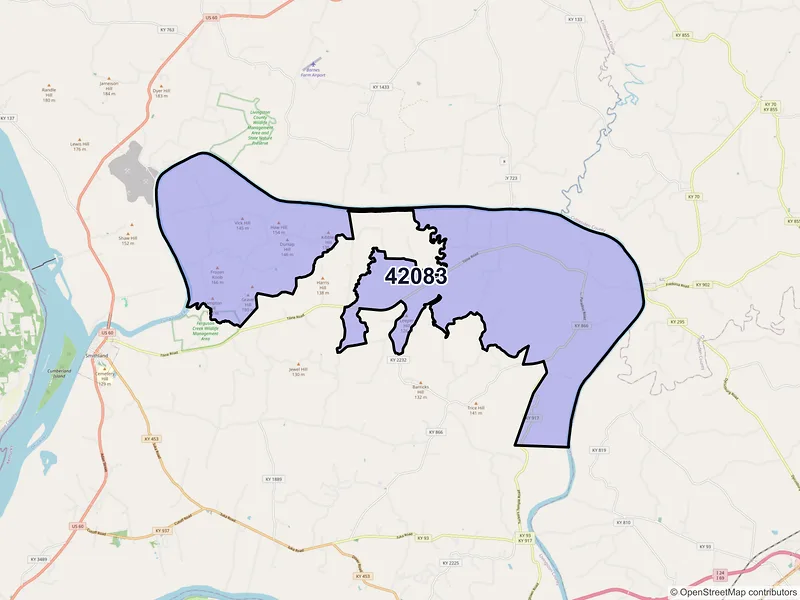 Map of ZIP Code 42083 — Tiline, KY