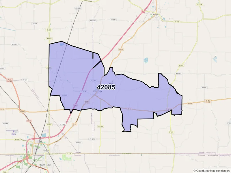 Map of ZIP Code 42085 — Water Valley, KY