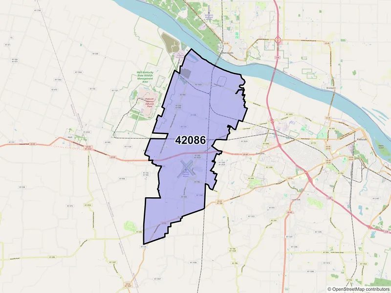 Map of ZIP Code 42086 — West Paducah, KY