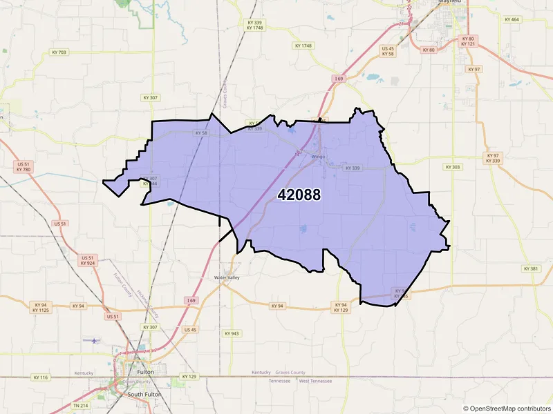 Map of Wingo, Kentucky and ZIP codes