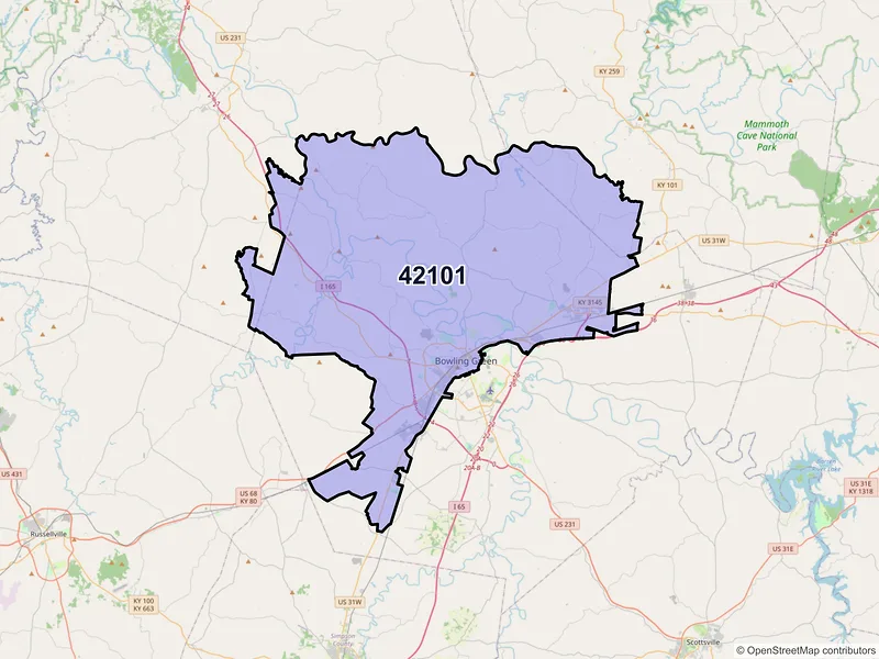 Map of ZIP Code 42101 — Bowling Green, KY