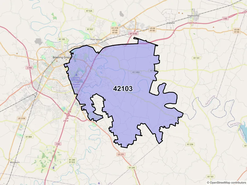 Map of ZIP Code 42103 — Bowling Green, KY