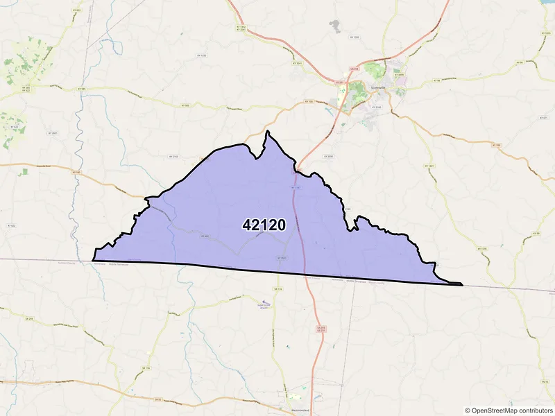 Map of Adolphus, Kentucky and ZIP codes
