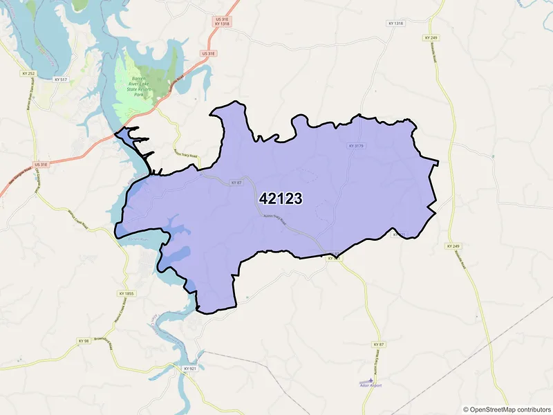 Map of ZIP Code 42123 — Austin, KY