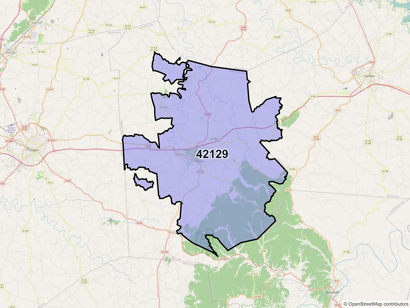 Map of ZIP Code 42129 — Edmonton, KY