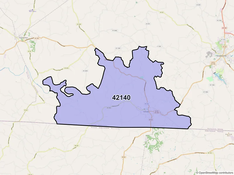 Map of ZIP Code 42140 — Gamaliel, KY