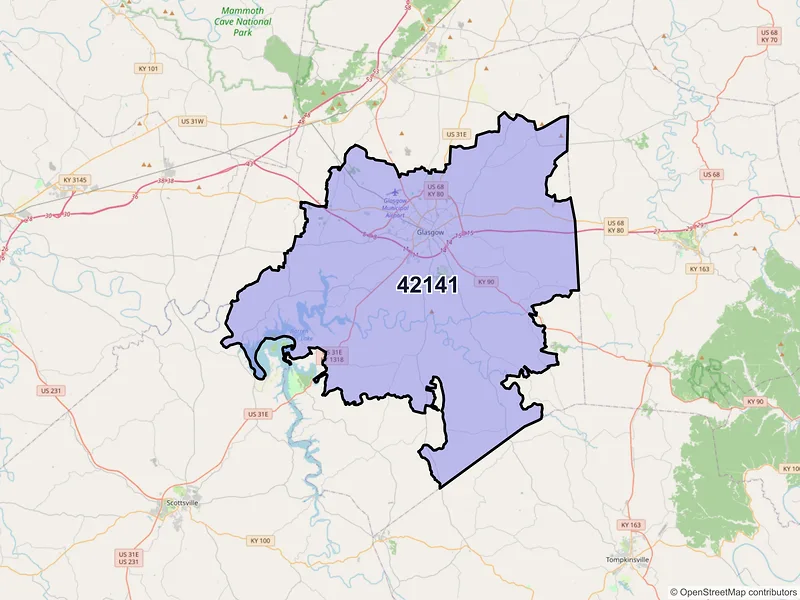 Map of ZIP Code 42141 — Glasgow, KY