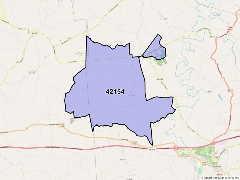 Map of ZIP Code 42154 — Knob Lick, KY