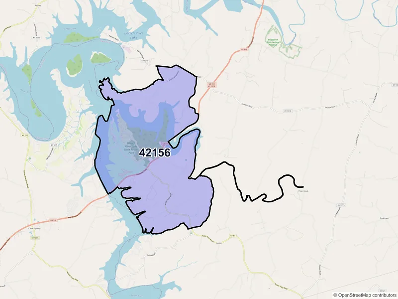Map of ZIP Code 42156 — Lucas, KY