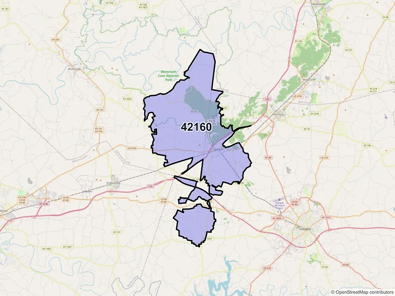 Map of Park City, Kentucky and ZIP codes