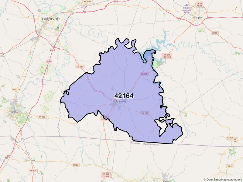 Map of ZIP Code 42164 — Scottsville, KY