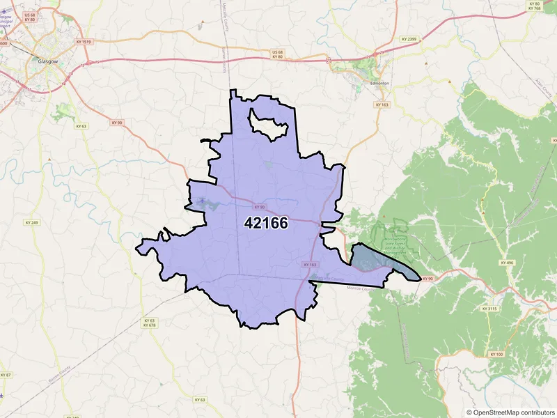 Map of ZIP Code 42166 — Summer Shade, KY