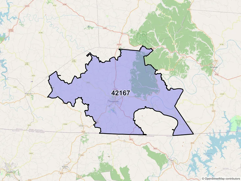 Map of Tompkinsville, Kentucky and ZIP codes