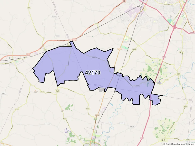 Map of ZIP Code 42170 — Woodburn, KY
