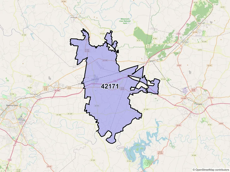Map of ZIP Code 42171 — Smiths Grove, KY