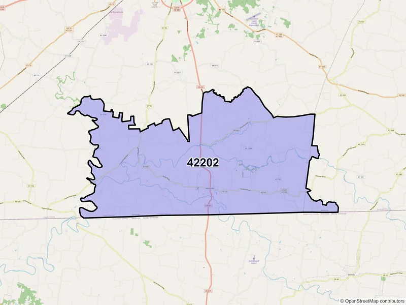 Map of ZIP Code 42202 — Adairville, KY