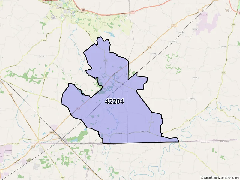 Map of ZIP Code 42204 — Allensville, KY