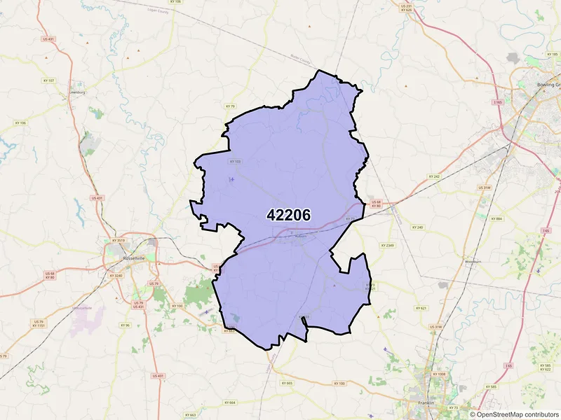 Map of ZIP Code 42206 — Auburn, KY