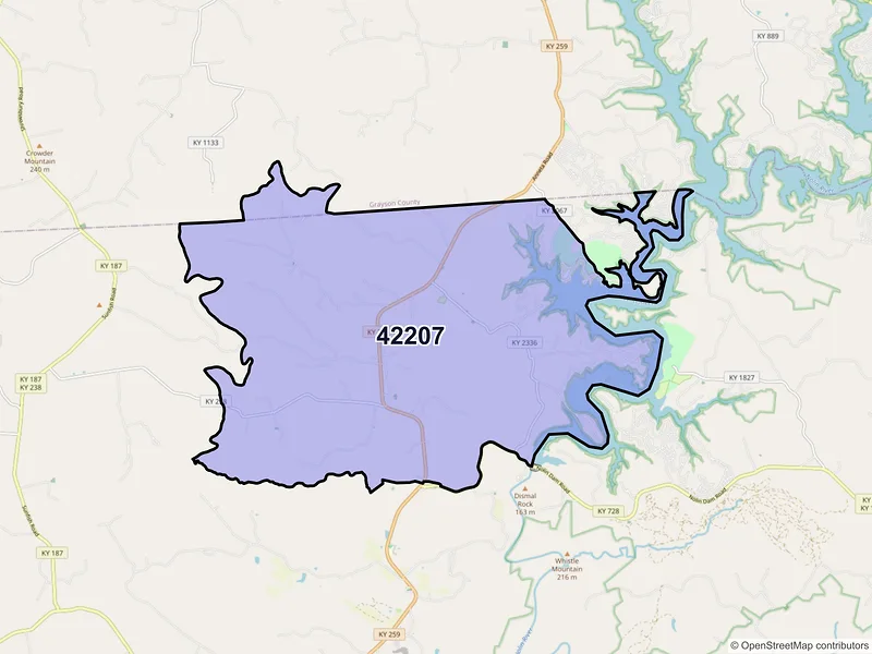 Map of ZIP Code 42207 — Bee Spring, KY