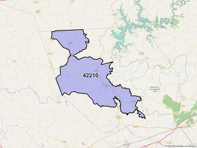 Map of ZIP Code 42210 — Brownsville, KY